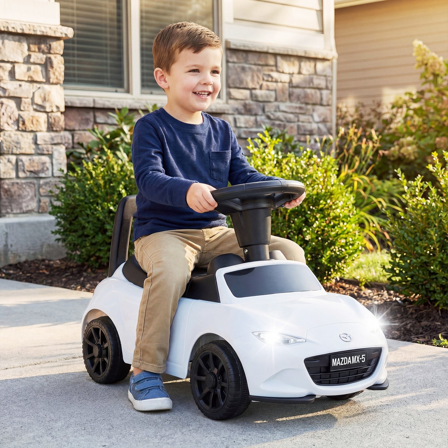 Kids Ride On Sliding Toy Mazda Licensed with Under-Seat Storage for Toddlers-White