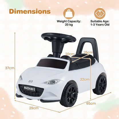 Kids Ride On Sliding Toy Mazda Licensed with Under-Seat Storage for Toddlers-White