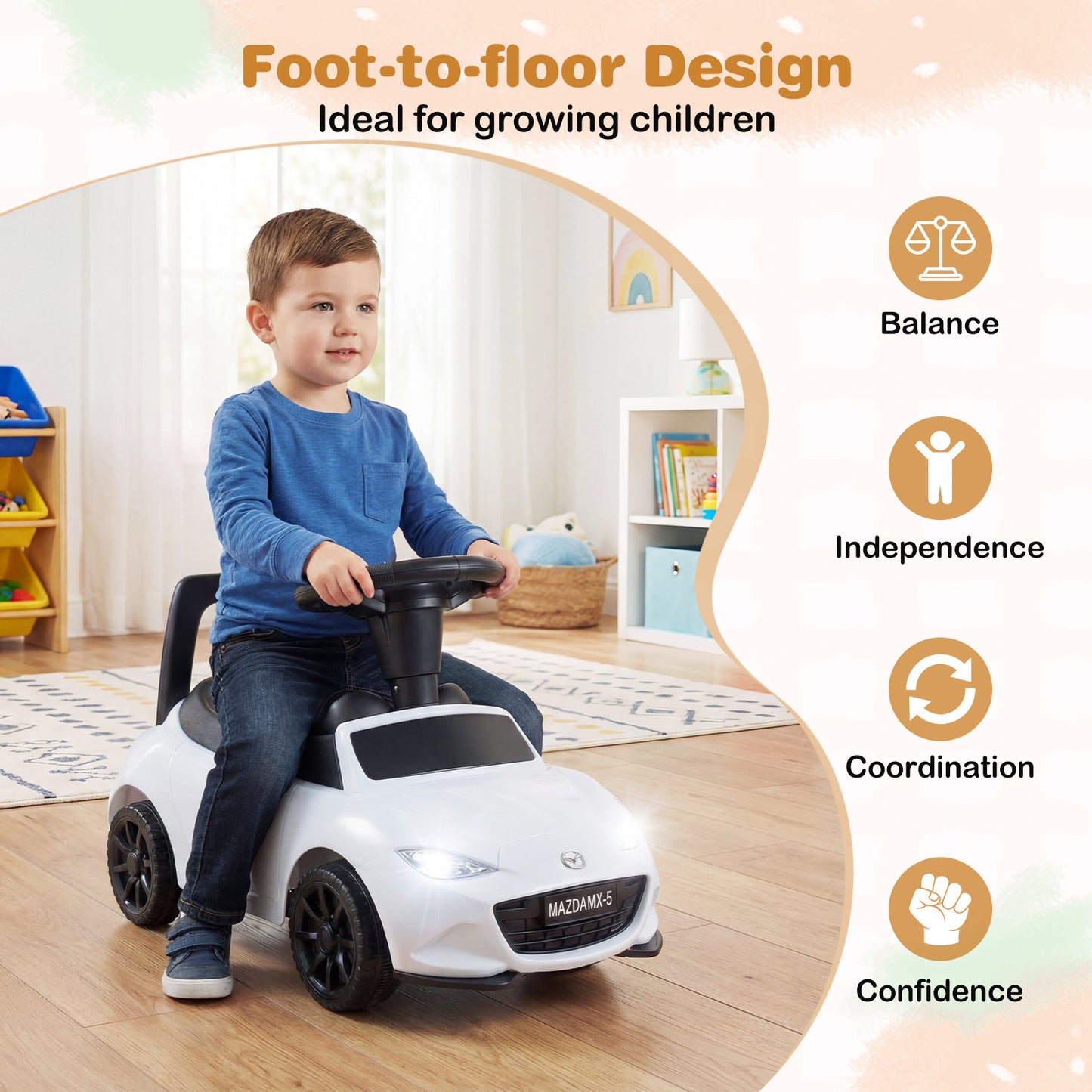 Kids Ride On Sliding Toy Mazda Licensed with Under-Seat Storage for Toddlers-White