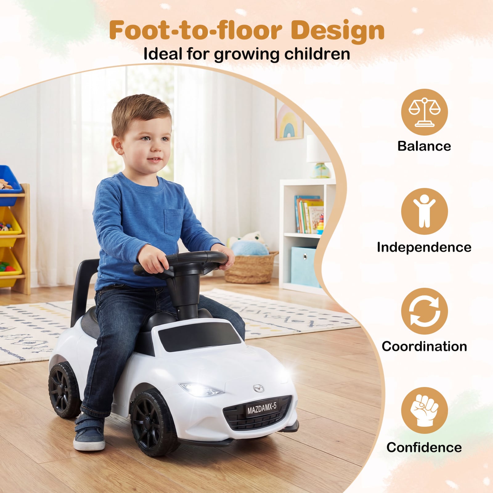 Kids Ride On Sliding Toy Mazda Licensed with Under-Seat Storage for Toddlers-White