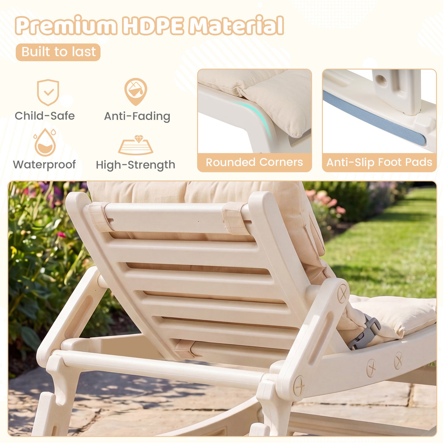 Kids Rocking Chair with Adjustable Backrest and Safety Harness for 6+ Months-Beige