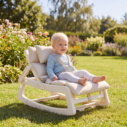 Kids Rocking Chair with Adjustable Backrest and Safety Harness for 6+ Months-Beige