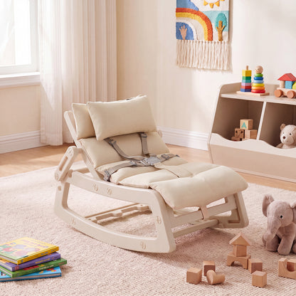 Kids Rocking Chair with Adjustable Backrest and Safety Harness for 6+ Months-Beige
