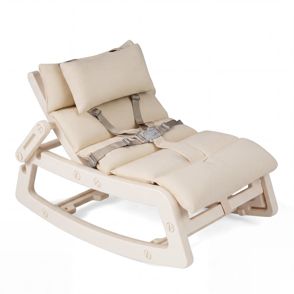 Kids Rocking Chair with Adjustable Backrest and Safety Harness for 6+ Months-Beige
