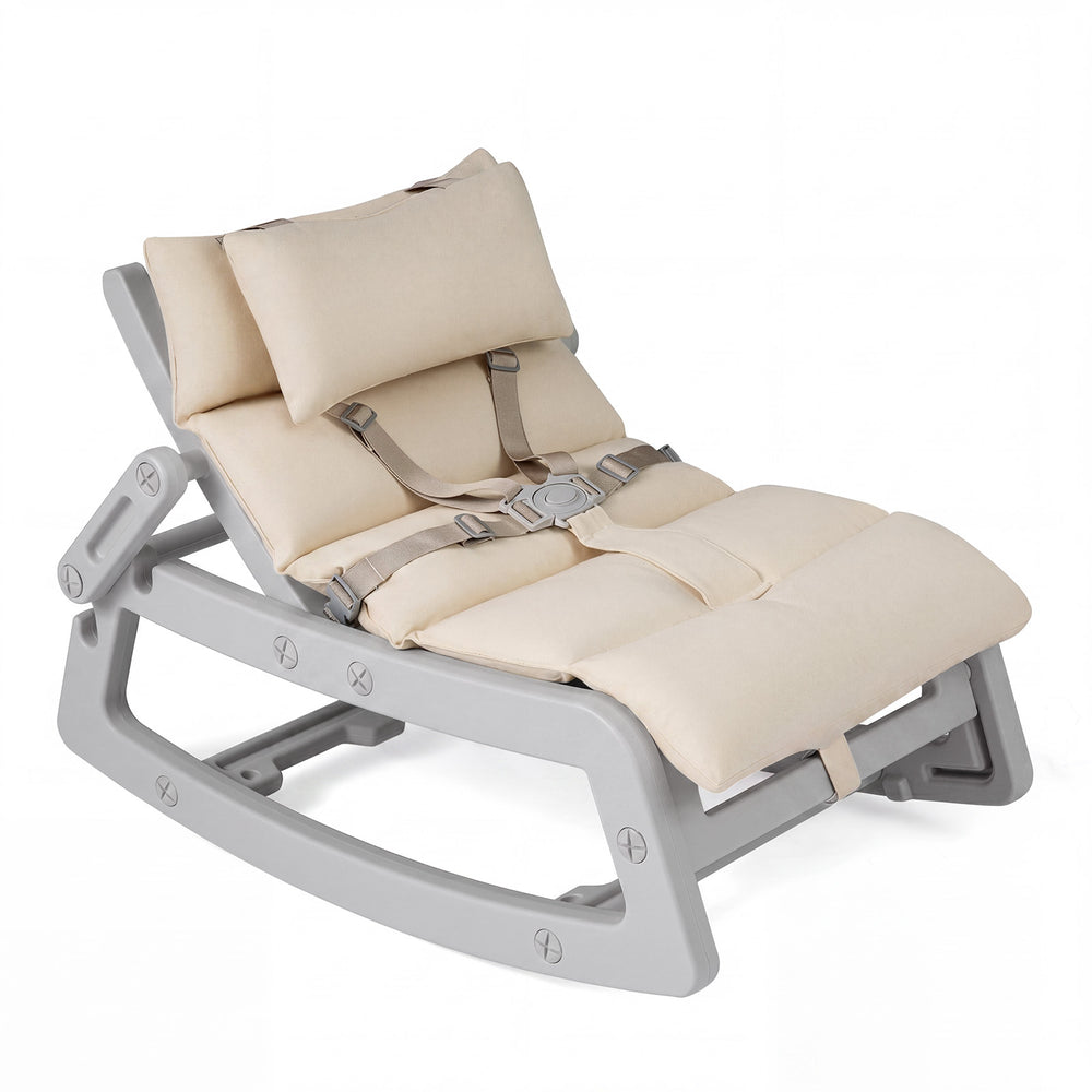 Kids Rocking Chair with Adjustable Backrest and Safety Harness for 6+ Months-Grey