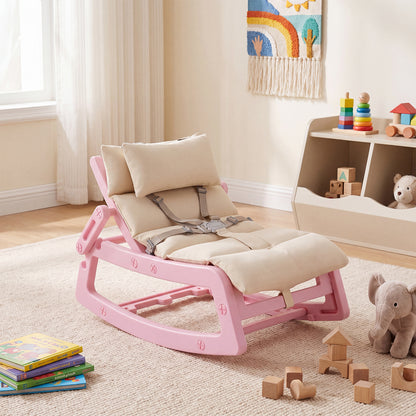 Kids Rocking Chair with Adjustable Backrest and Safety Harness for 6+ Months-Pink