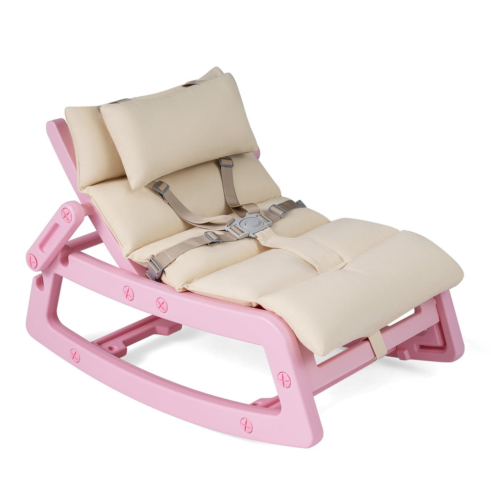 Kids Rocking Chair with Adjustable Backrest and Safety Harness for 6+ Months-Pink