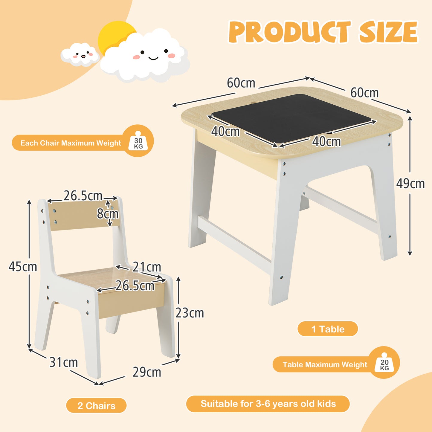 Kids Room Furniture Bundle: Kids Table and Chairs Set and 2-Tier Kids Bookcase