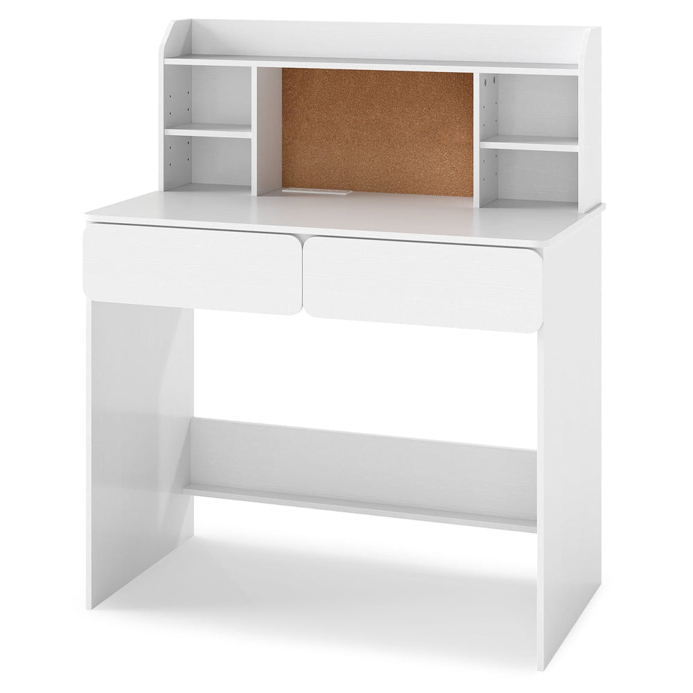 Kids Study Desk Student Writing Table with Cork Bulletin Board-off white