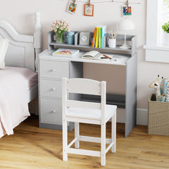 Kids Study Desk and Chair Set Wooden Children Writing Desk with Hutch-Grey