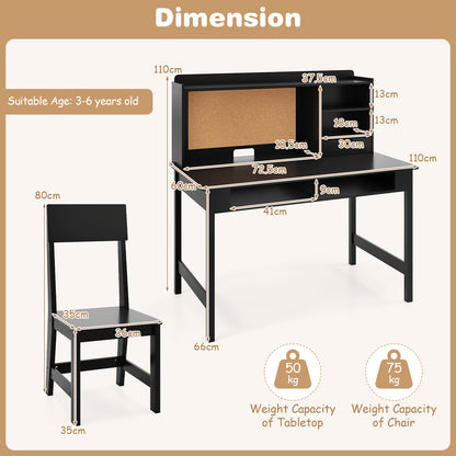 Kids Study Desk and Chair Set Wooden Students Writing Table-Black