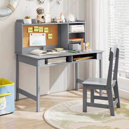 Kids Study Desk and Chair Set Wooden Students Writing Table-Grey