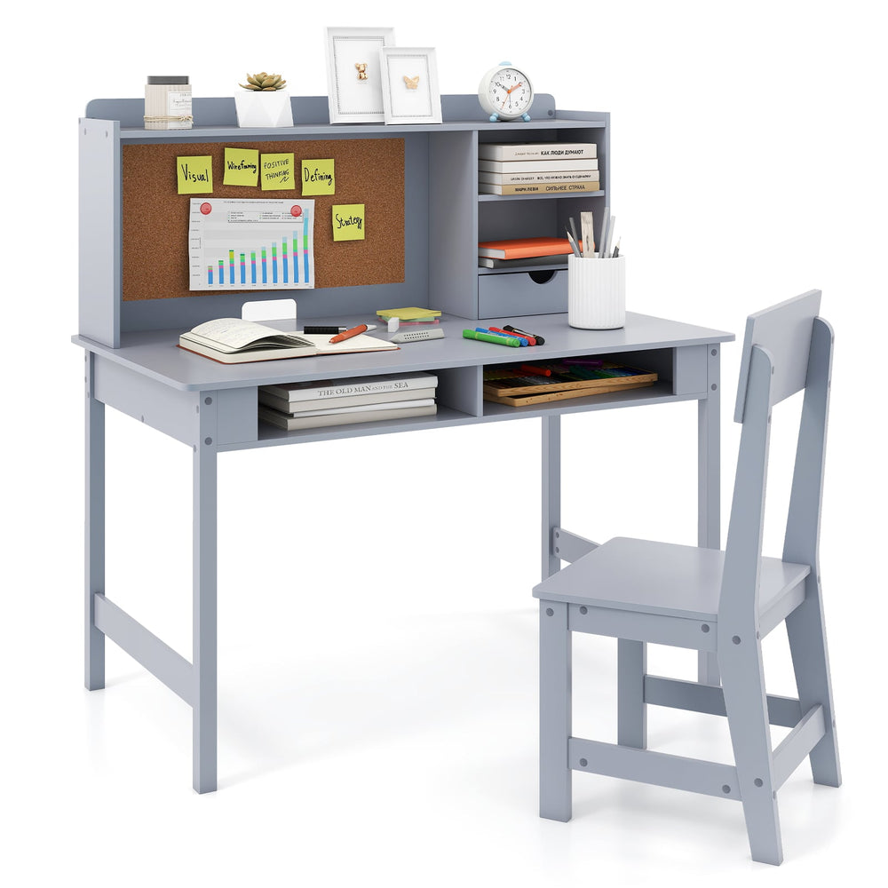 Kids Study Desk and Chair Set Wooden Students Writing Table-Grey