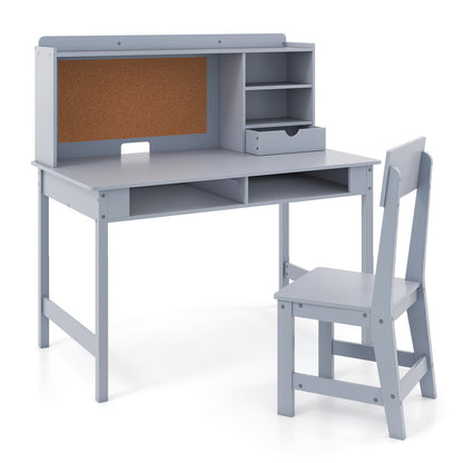 Kids Study Desk and Chair Set Wooden Students Writing Table-Grey