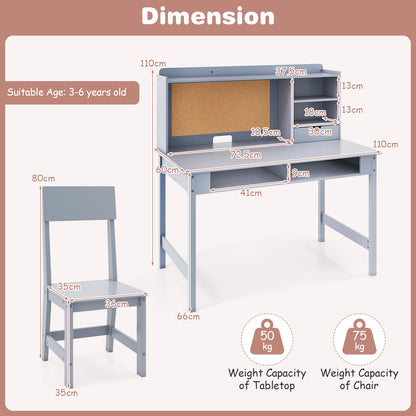 Kids Study Desk and Chair Set Wooden Students Writing Table-Grey