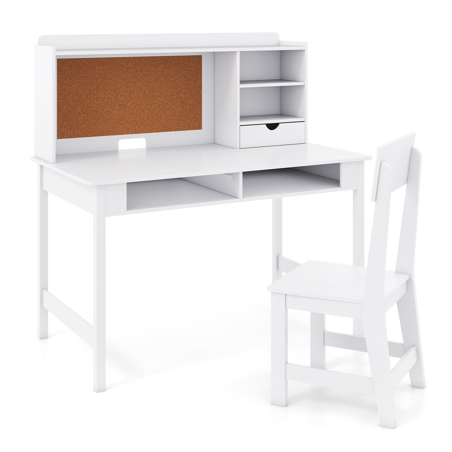Kids Study Desk and Chair Set Wooden Students Writing Table-White