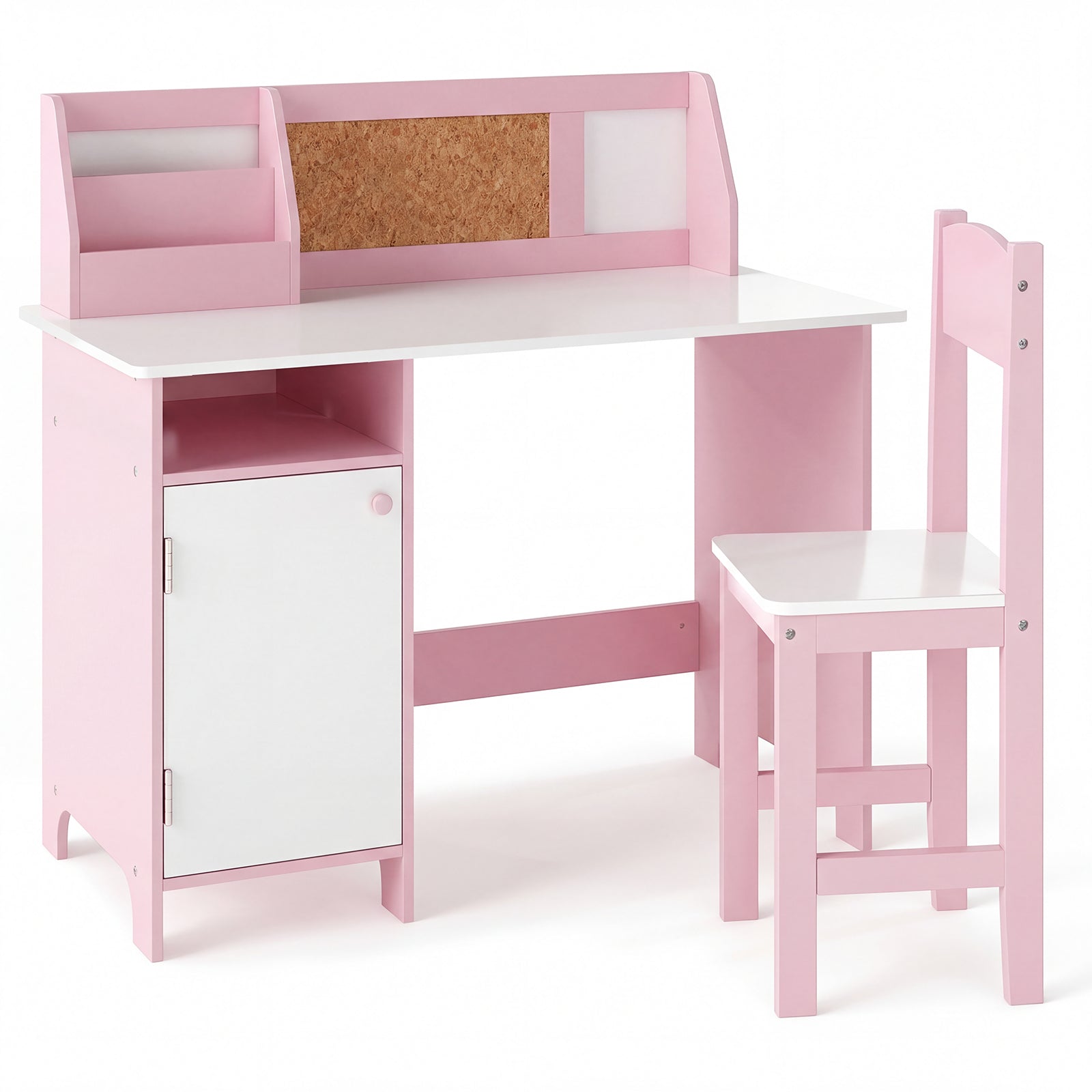 Kids Table and Chair Set with Hutch and Cabinet-Pink