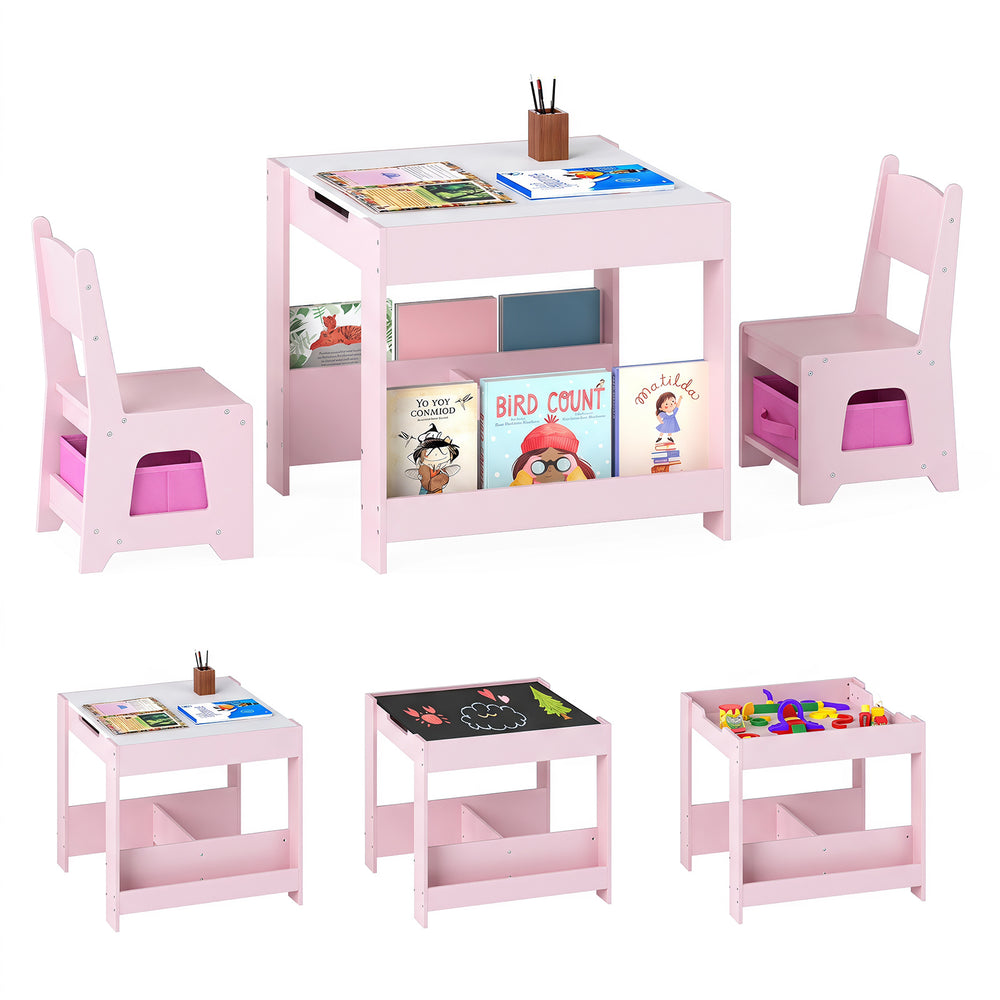 Kids Table and Chairs Set Toddler Wooden Activity Desk-Pink