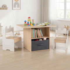 Kids Table and Chairs Set Wooden Toddler Activity Table Set with 2 Open Compartments-White