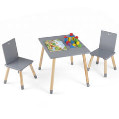 Kids Table and Chairs Set with Pine Wood Legs for Playing Learning Eating-Grey