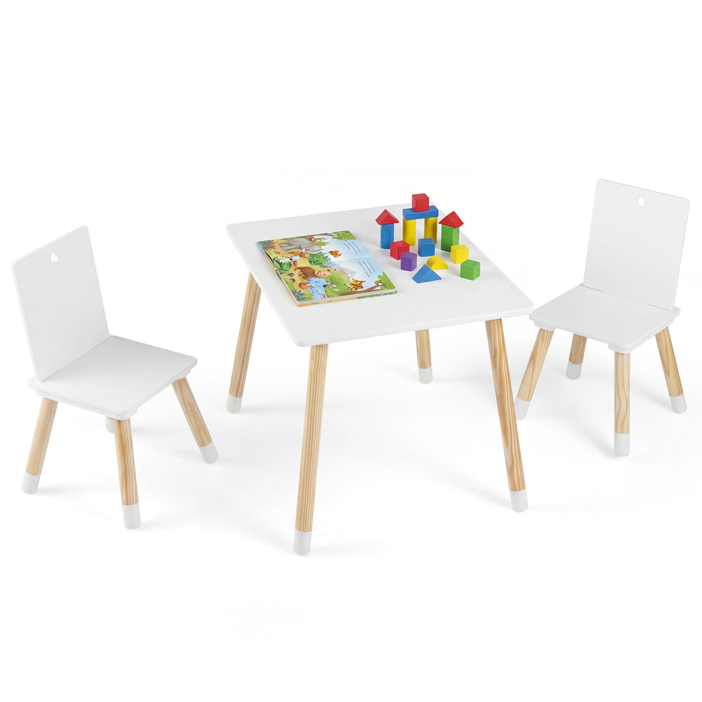 Kids Table and Chairs Set with Pine Wood Legs for Playing Learning Eating-White