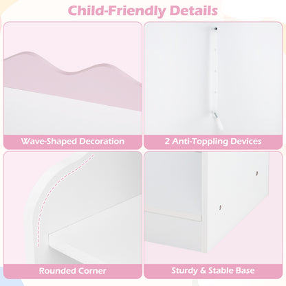 Kids Toy Storage Organizer with Clothing Rack 6 Cubes and Movable Drawer-Pink