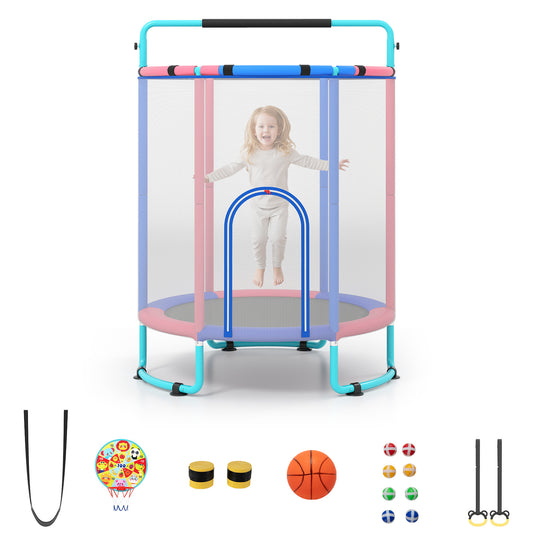 Kids Trampoline with Safety Net for Indoor and Outdoor Use-Blue