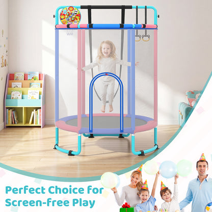 Kids Trampoline with Safety Net for Indoor and Outdoor Use-Blue