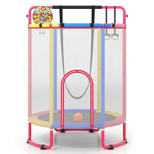Kids Trampoline with Safety Net for Indoor and Outdoor Use-Multicolor