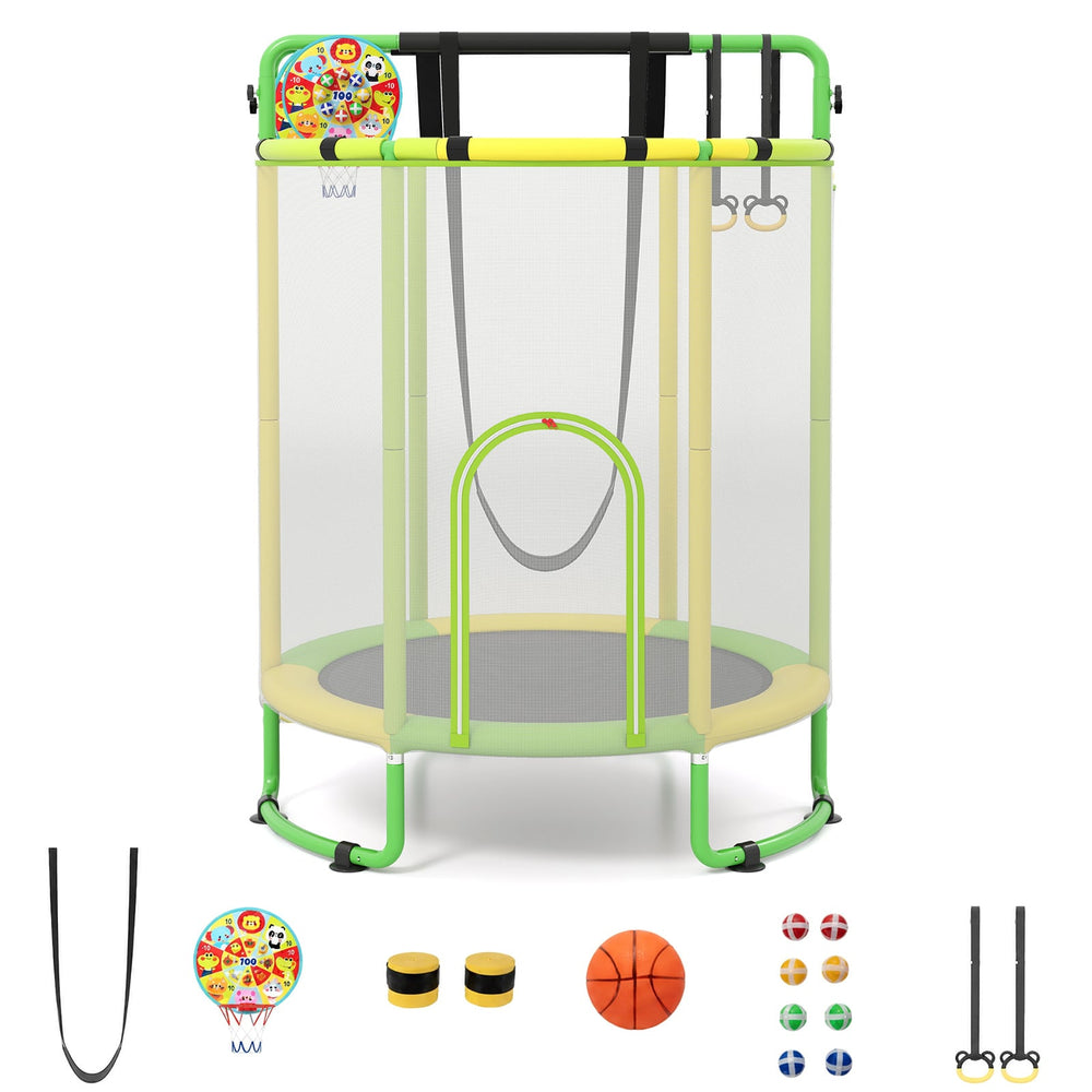 Kids Trampoline with Safety Net for Indoor and Outdoor Use-Yellow and Green