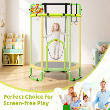 Kids Trampoline with Safety Net for Indoor and Outdoor Use-Yellow and Green