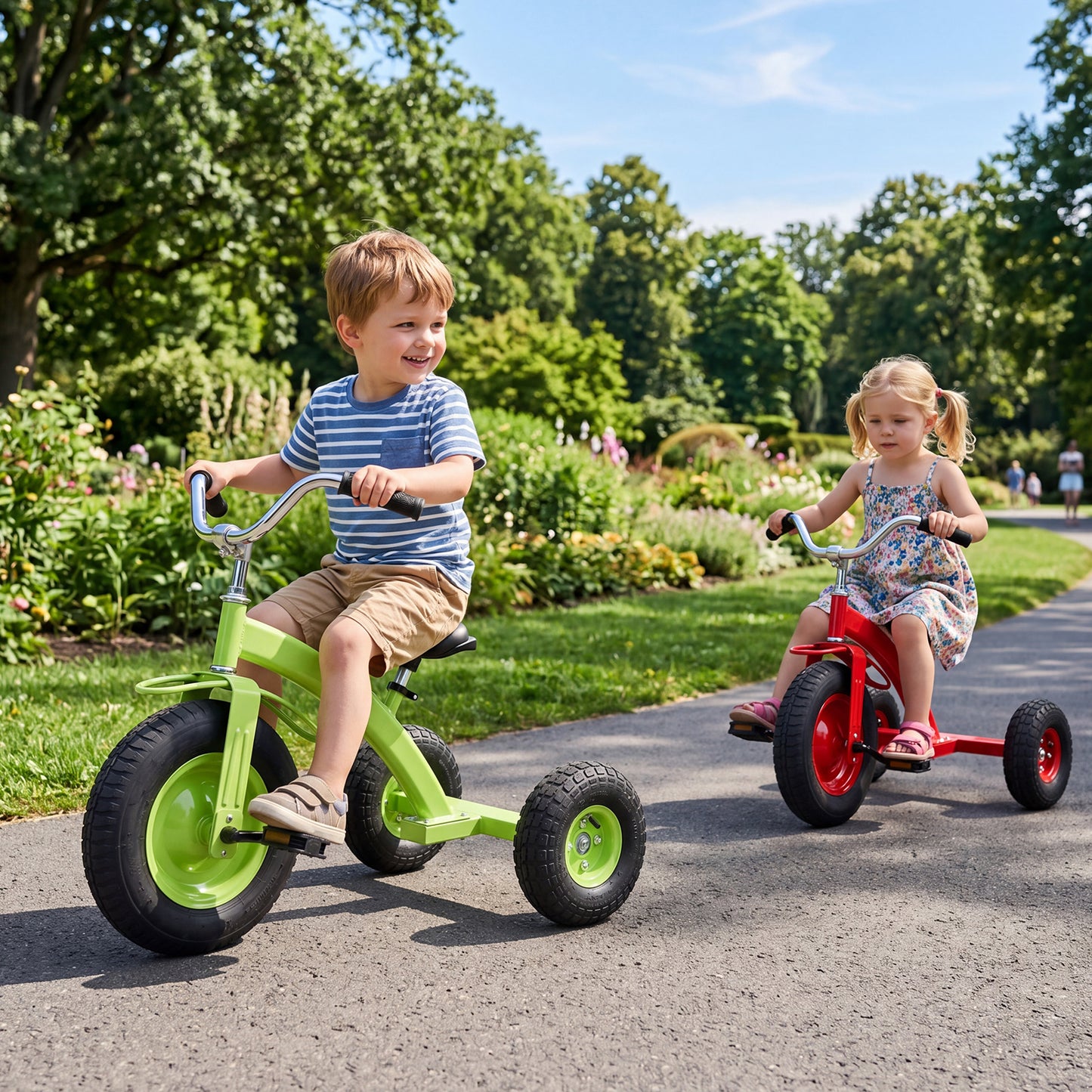 Kids Tricycle with Inflatable Tires and Adjustable Handlebar for Ages 3+Green