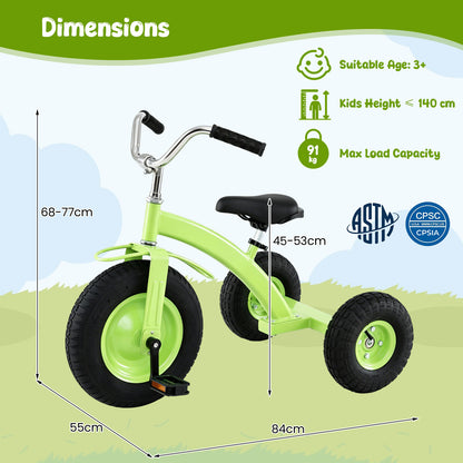 Kids Tricycle with Inflatable Tires and Adjustable Handlebar for Ages 3+Green