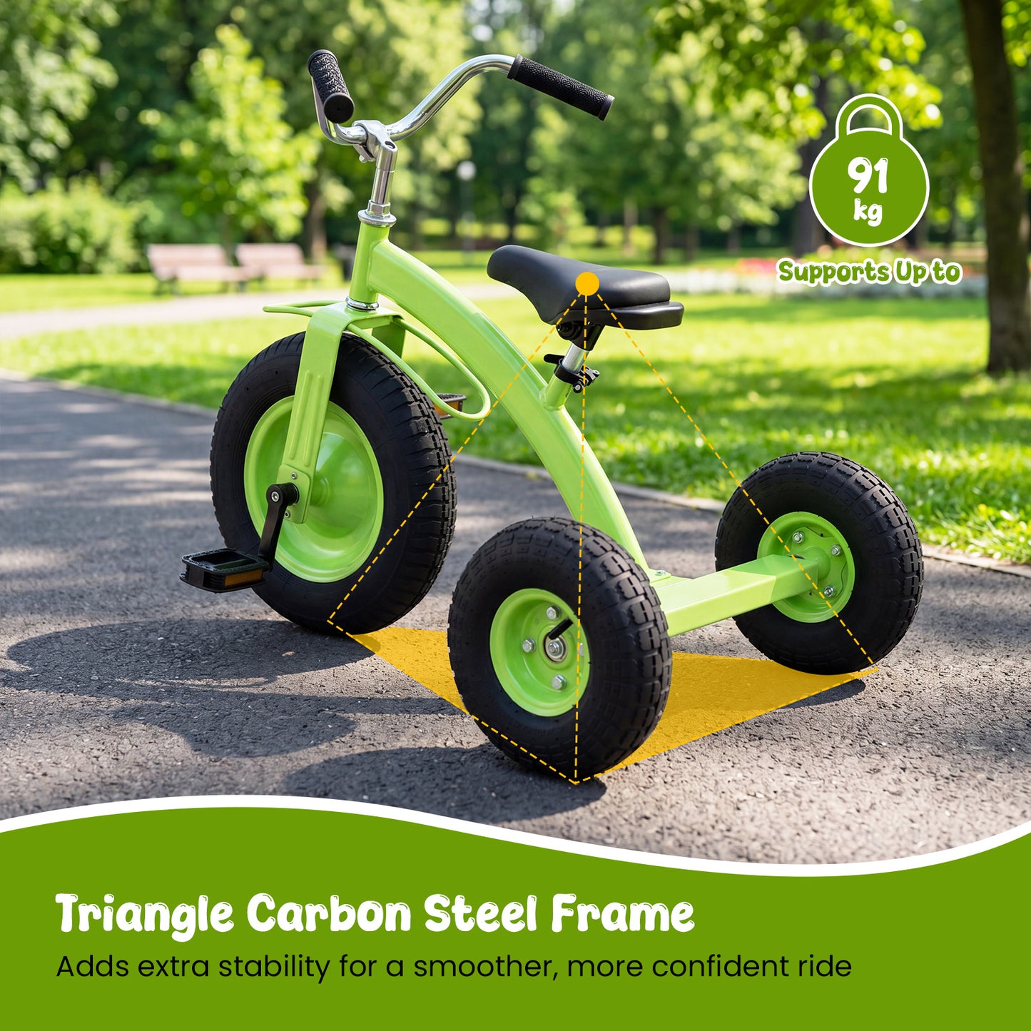 Kids Tricycle with Inflatable Tires and Adjustable Handlebar for Ages 3+Green
