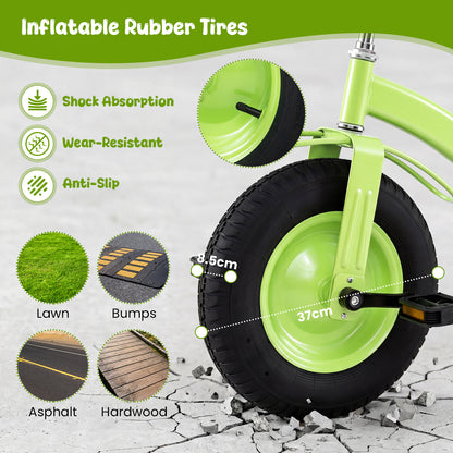 Kids Tricycle with Inflatable Tires and Adjustable Handlebar for Ages 3+Green