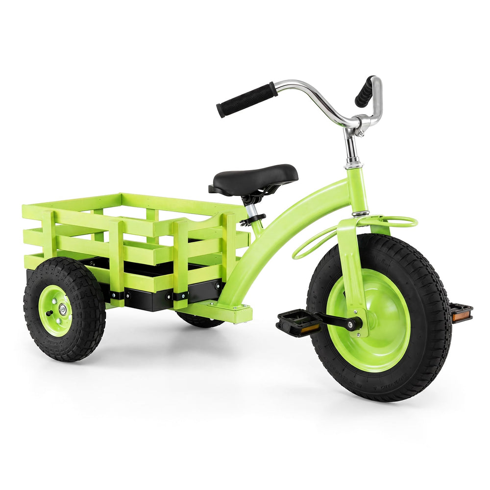 Kids Tricycle with Storage Basket and Inflatable Tires for Boys Girls Ages 3+-Green