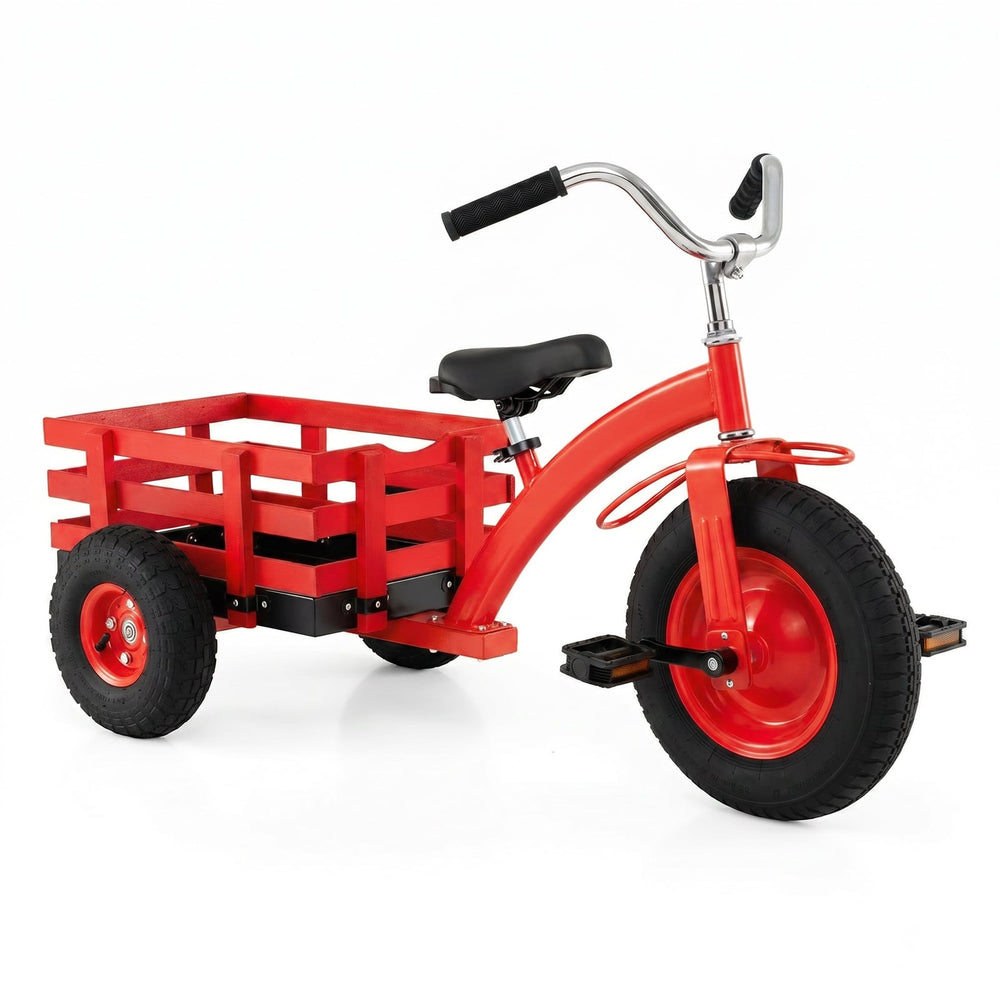 Kids Tricycle with Storage Basket and Inflatable Tires for Boys Girls Ages 3+-Red
