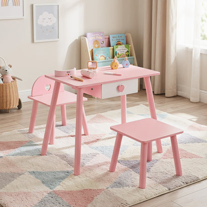 Kids Wooden Toddlers Makeup and Manicure Kit with Chair Stool and Nail Dryer-Pink