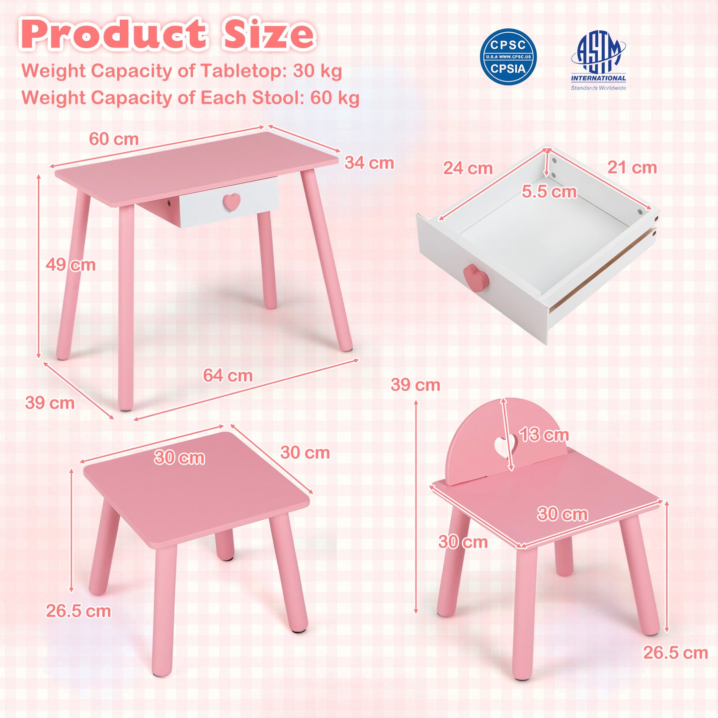 Kids Wooden Toddlers Makeup and Manicure Kit with Chair Stool and Nail Dryer-Pink