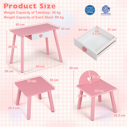 Kids Wooden Toddlers Makeup and Manicure Kit with Chair Stool and Nail Dryer-Pink