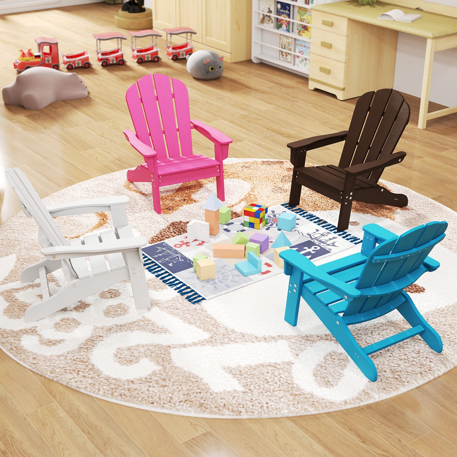 Kids Adirondack Chair All-Weather HDPE Toddler Lawn Chair-Brown