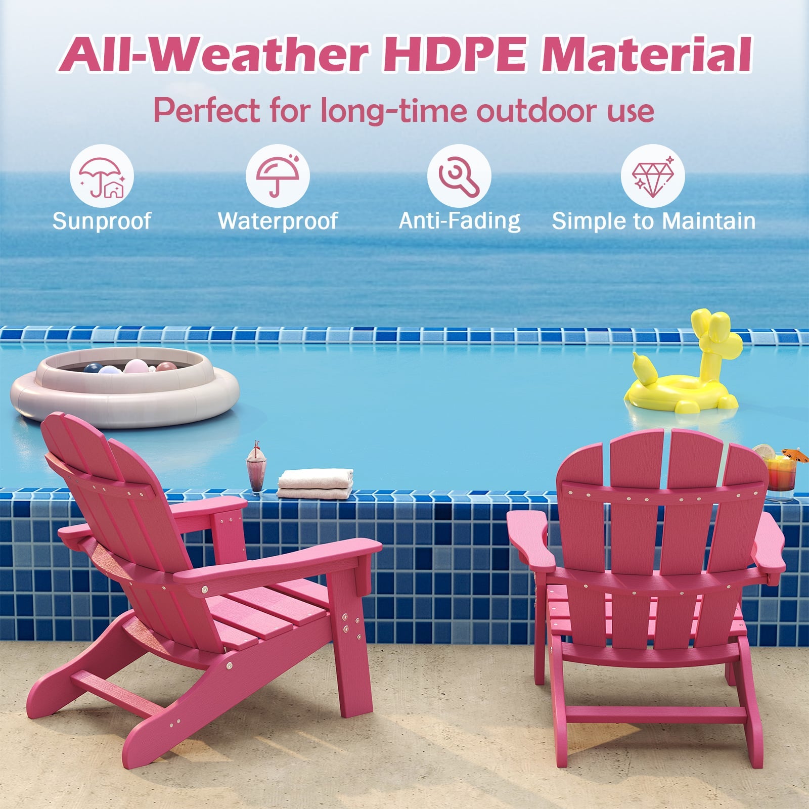 Kids Adirondack Chair All-Weather HDPE Toddler Lawn Chair-Pink