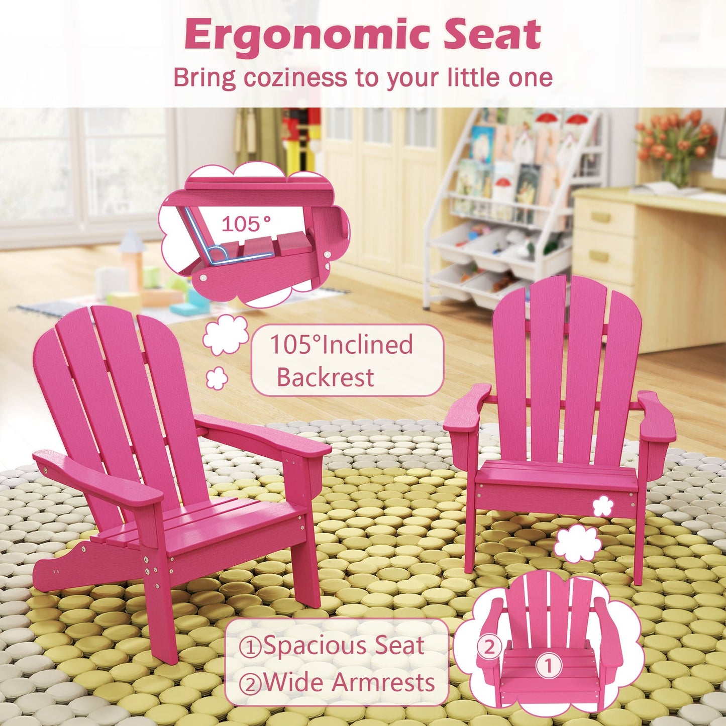 Kids Adirondack Chair All-Weather HDPE Toddler Lawn Chair-Pink