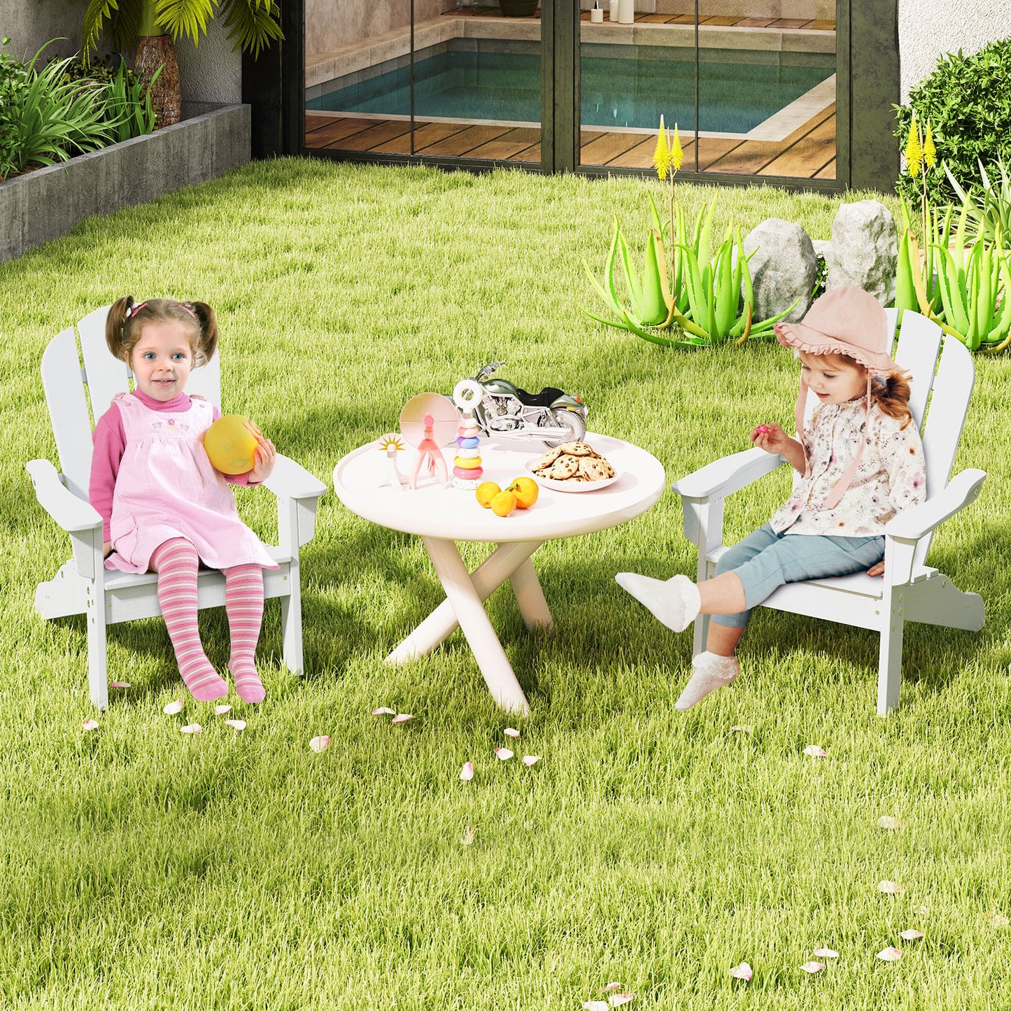 Kids Adirondack Chair All-Weather HDPE Toddler Lawn Chair-White