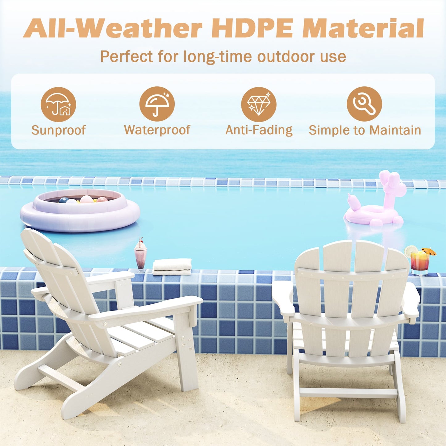 Kids Adirondack Chair All-Weather HDPE Toddler Lawn Chair-White