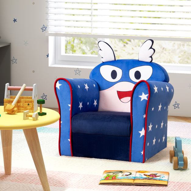 Kids Armchair with Soft Cushion and Cute Pattern-Blue
