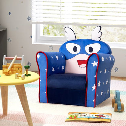 Kids Armchair with Soft Cushion and Cute Pattern-Blue