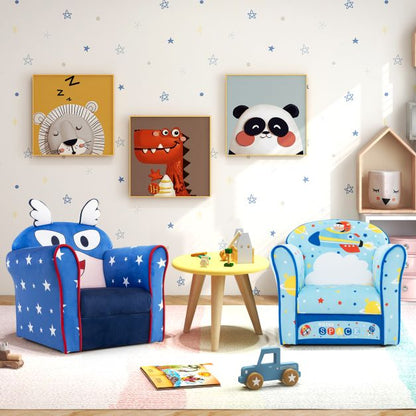 Kids Armchair with Soft Cushion and Cute Pattern-Blue