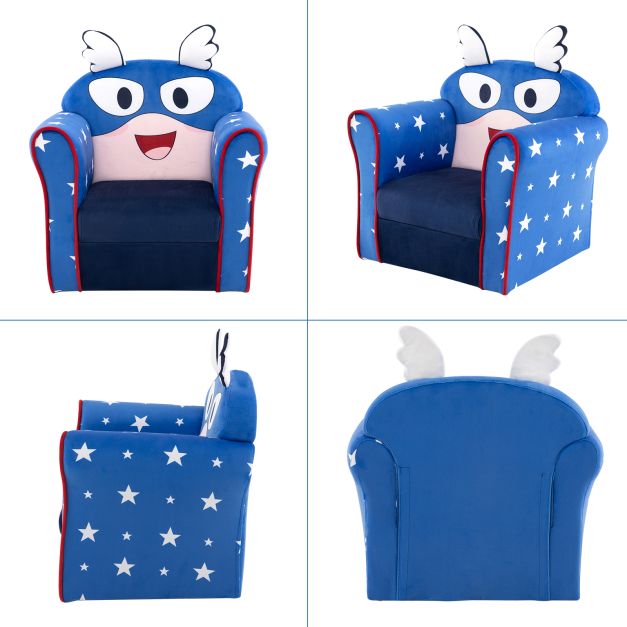 Kids Armchair with Soft Cushion and Cute Pattern-Blue