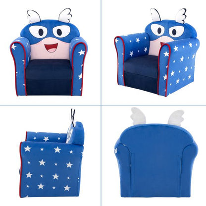Kids Armchair with Soft Cushion and Cute Pattern-Blue